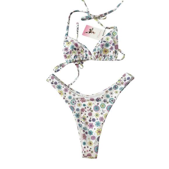 Oceanus Swimwear Revolve Ditzy Floral Bikini Set White Multi Size Large - Picture 1 of 7